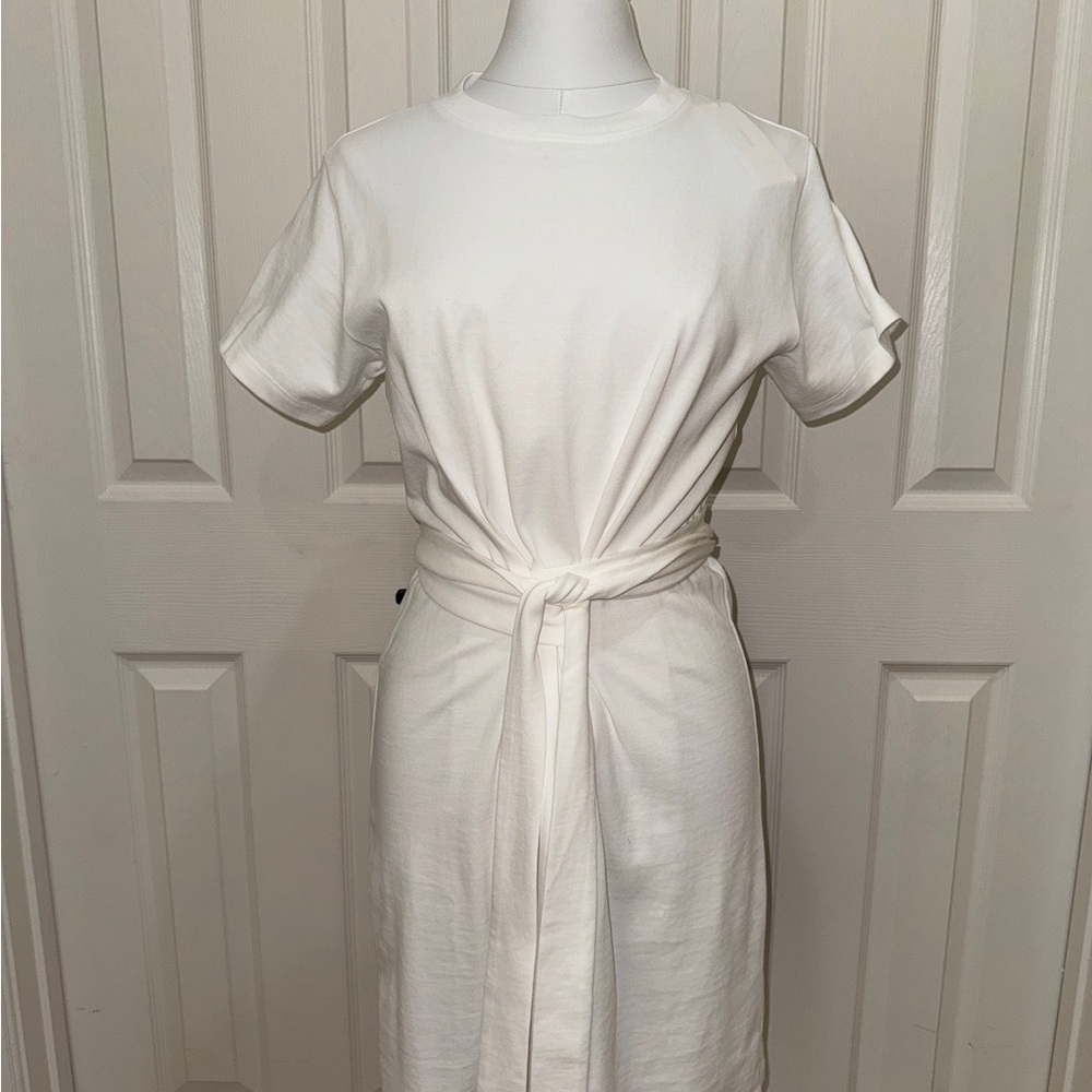 Vince White Midi Dress with Tie-Waist